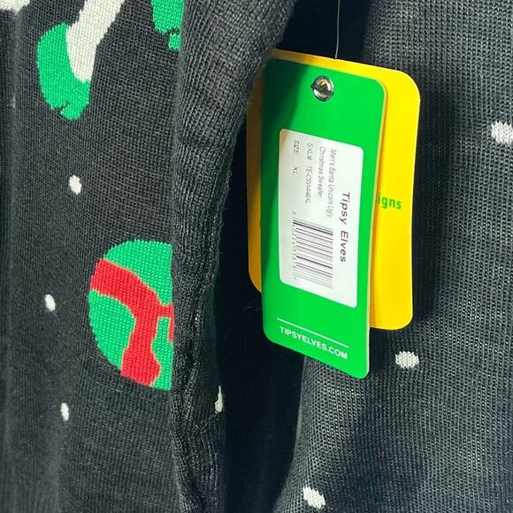 Tipsy Elves Men's Black Santa Ugly Christmas Unicorn Sword Sweater New Size XL - Picture 4 of 9